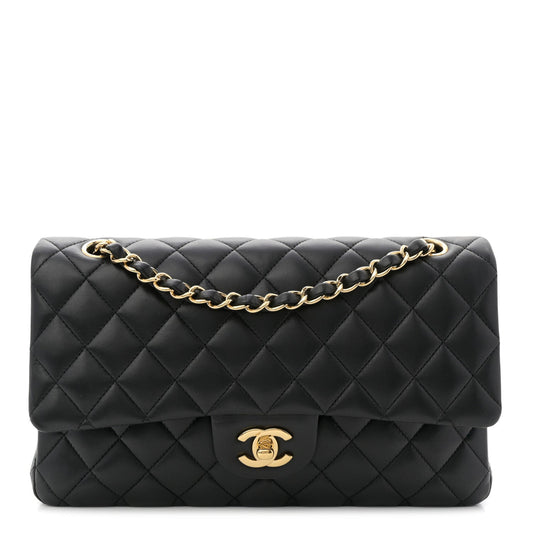 Lambskin Quilted Medium Double Flap Black