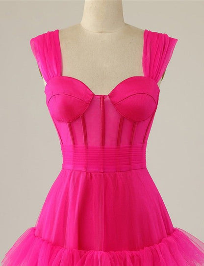 PM489, Hot Pink Sweetheart Multi Layers Tulle Prom Dresses Formal Dresses