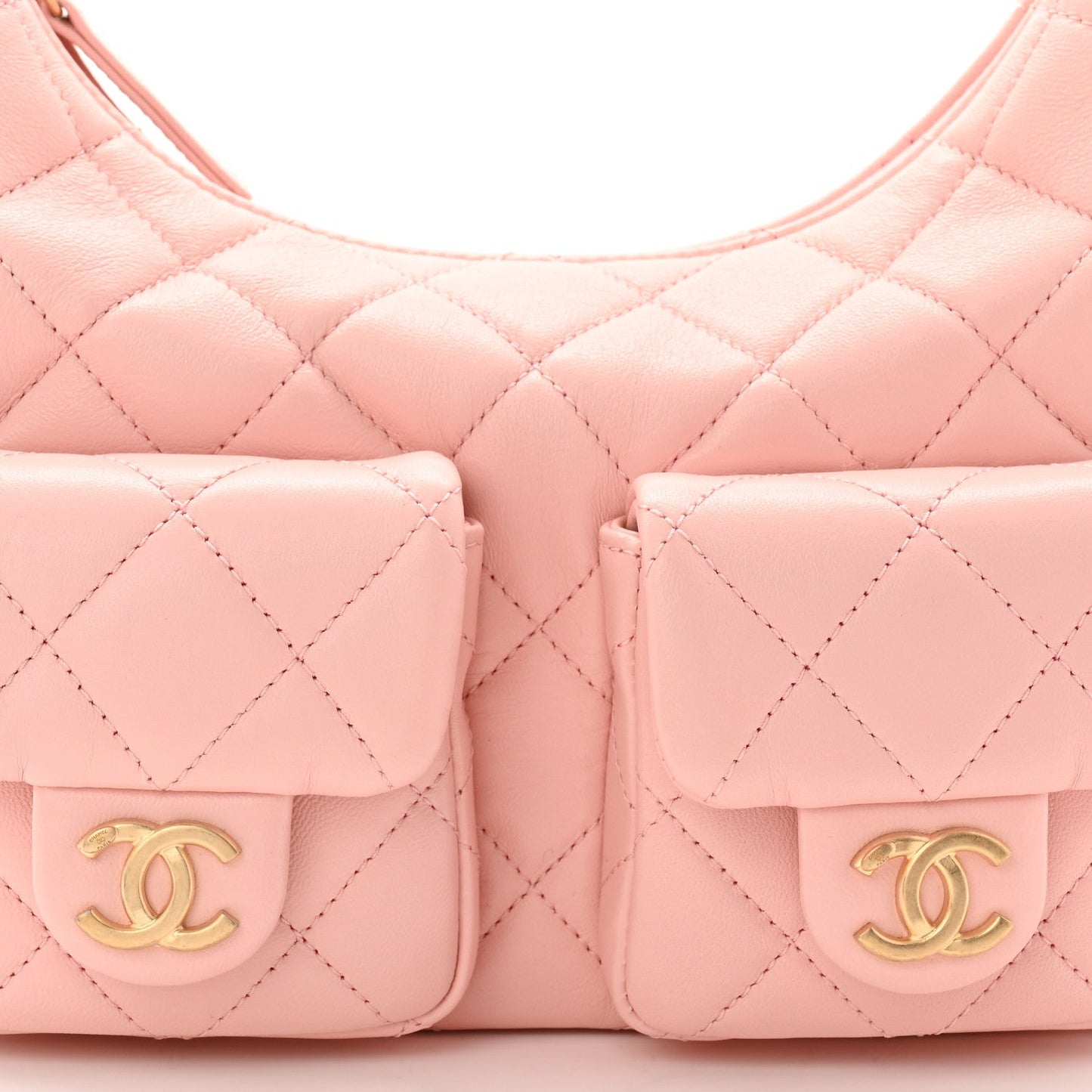 Shiny Lambskin Quilted Trendy Pockets Hobo Light Pink