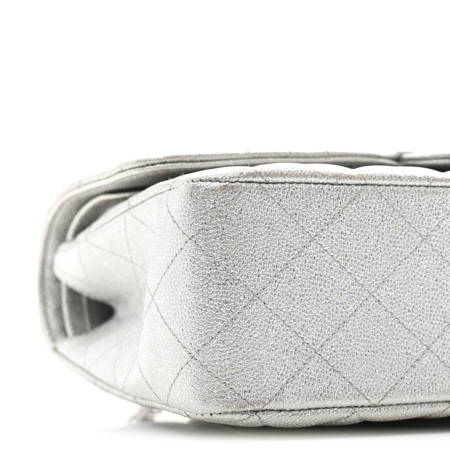 Glittered Metallic Caviar Quilted Medium Double Flap Silver