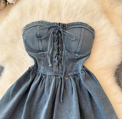 American style hottie tops for women Millennial style sexy slim fit denim tube tops for women R0365