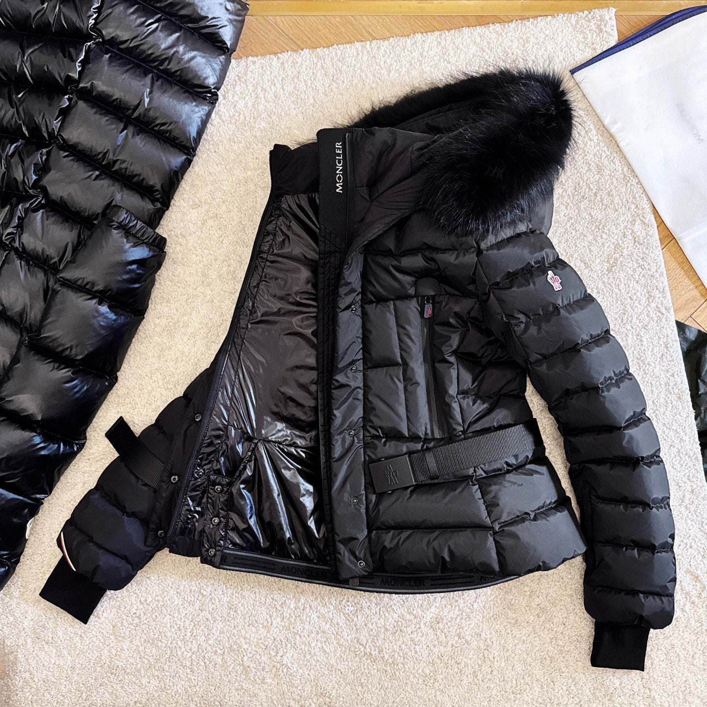 Moncler 2025 Grenoble 'Beverley' Hooded Shearling-trimmed Ski Black Down Jacket