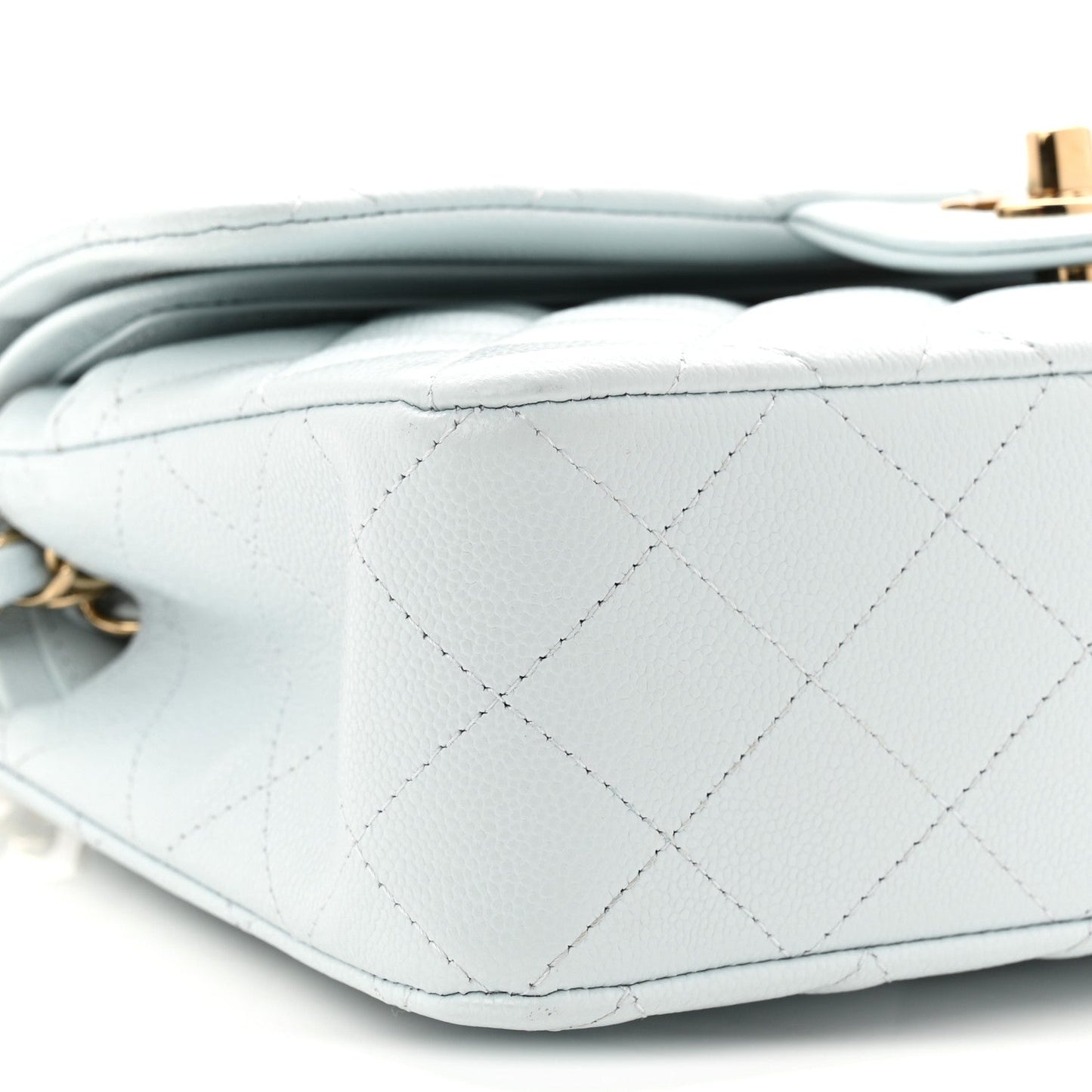 Caviar Quilted Small Double Flap Light Blue