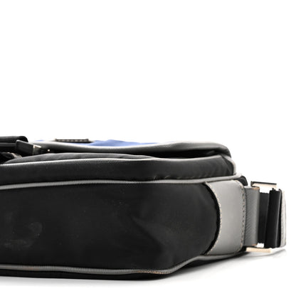 Tessuto Nylon Saffiano Pocket Single Snap Buckle Messenger Flap Bag Black Bleuette Marmo