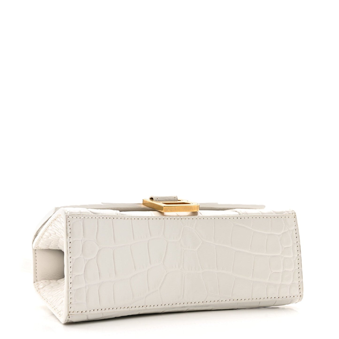 Shiny Calfskin Crocodile Embossed Hourglass Top Handle Bag XS White