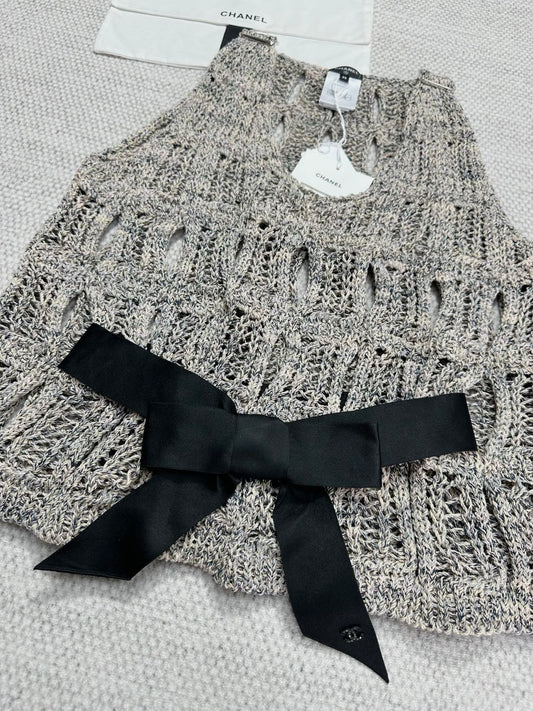 CC 25 Hollow Knitted Vest Gray Cotton