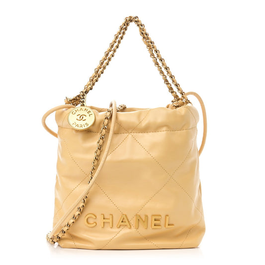 Shiny Calfskin Quilted Mini Chanel 22 Yellow