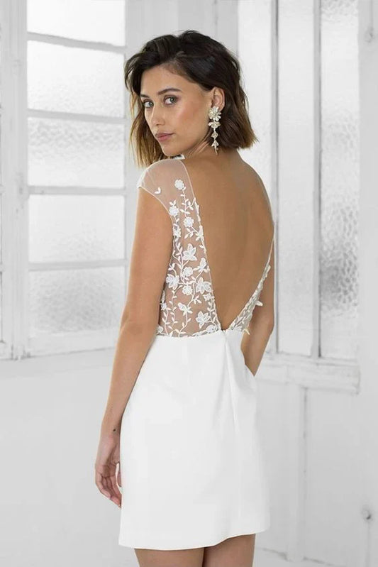 Vintage White Applique Homecoming Dress Sheath Party Dress Short Cocktail Dress TP4607