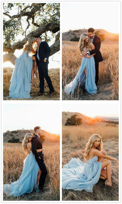 Sexy Deep V neck Chiffon Evening Party Dress, Long Prom Dresses