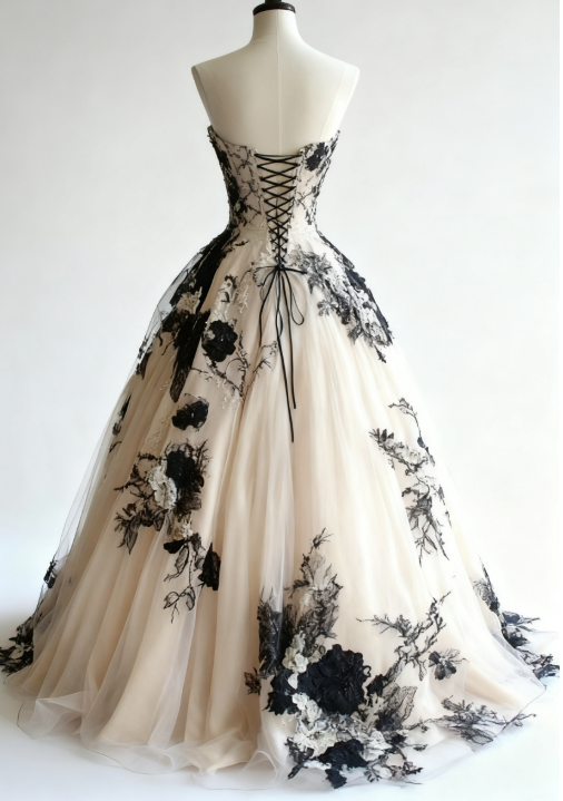 Light Champagne A-Line Sweetheart Neckline Tulle Applique Wedding Dresses, Vintage Long Prom Gowns