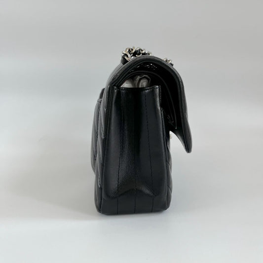 Chanel black chevron quilted leather double flap bag