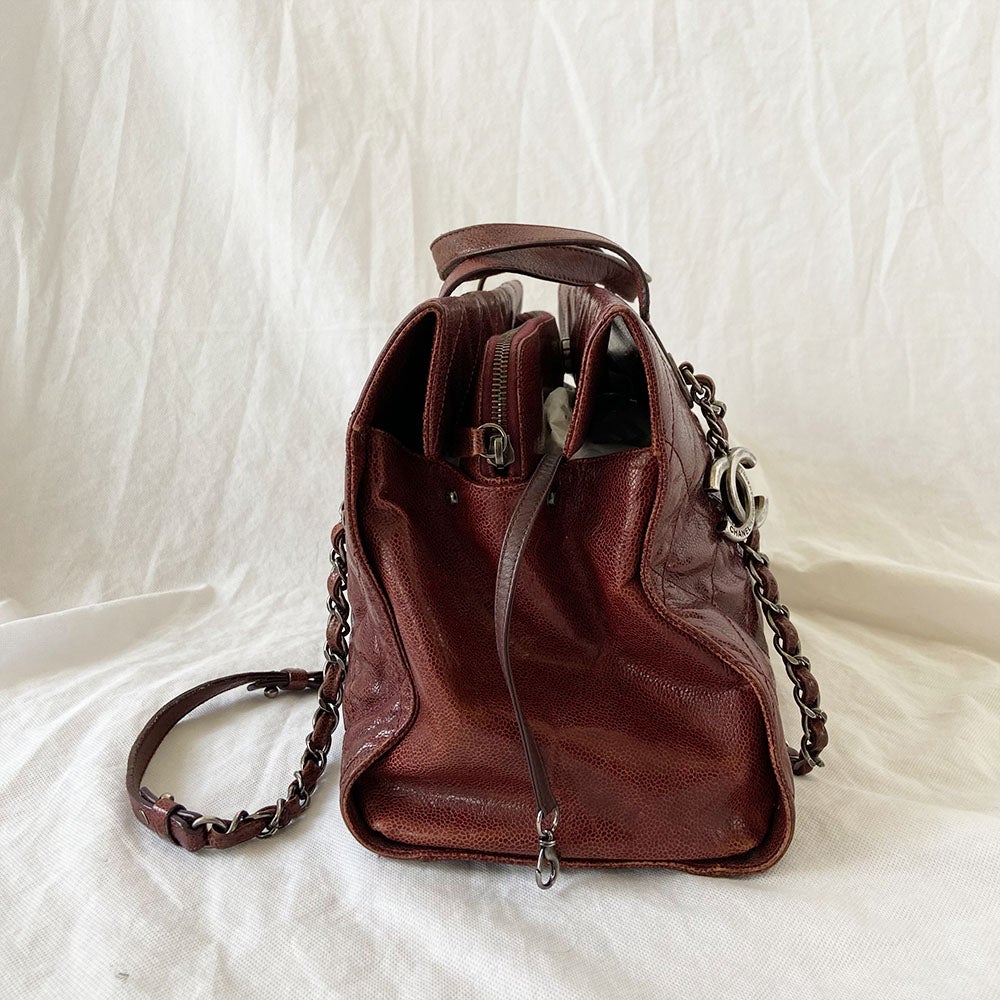 Chanel Chic Burgundy Quilted Caviar Tote Bag