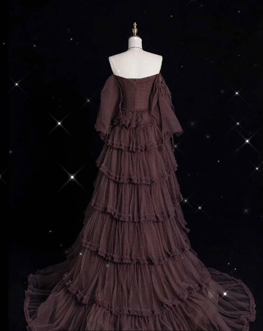Chic Ball Gowns Off The Shoulder Long Sleeves Prom Dress Tulle Long Prom Dresses