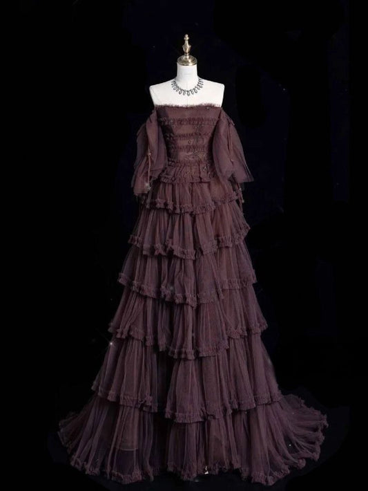 Chic Ball Gowns Off The Shoulder Long Sleeves Prom Dress Tulle Long Prom Dresses