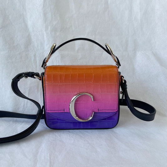Chloe Multicolor Croc Embossed Leather Mini C Top Handle Bag