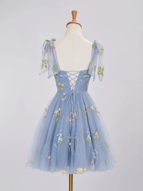 omberprom Aline Short Prom Dresses Sweetheart Tulle Floral Homecoming Dress