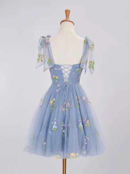 omberprom Aline Short Prom Dresses Sweetheart Tulle Floral Homecoming Dress