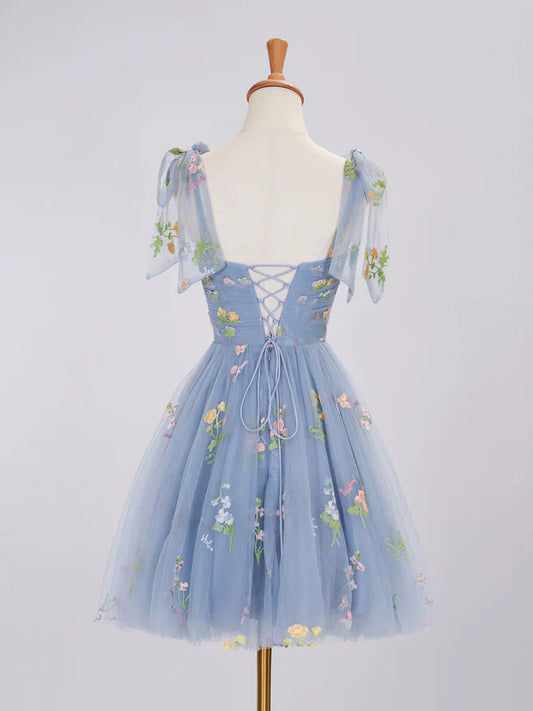 omberprom Aline Short Prom Dresses Sweetheart Tulle Floral Homecoming Dress