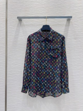 LV 25 Slightly Transparent Shirt Black White Polyester