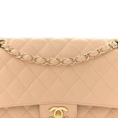 Caviar Quilted Medium Double Flap Beige