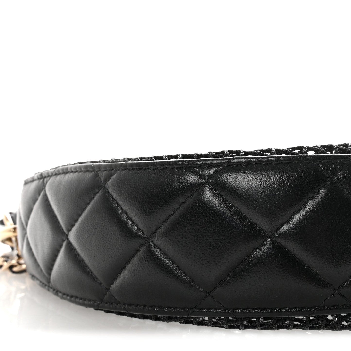 Mesh Shiny Lambskin Chain Hobo Black