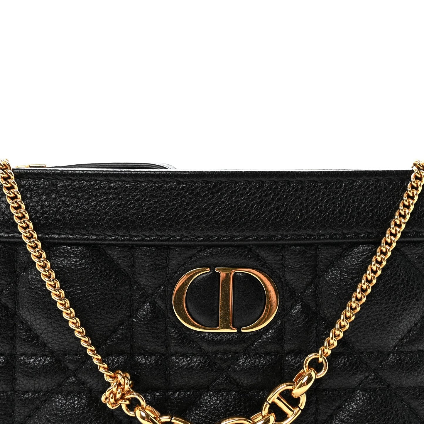 Calfskin Cannage Caro Zipped Pouch With Chain Black