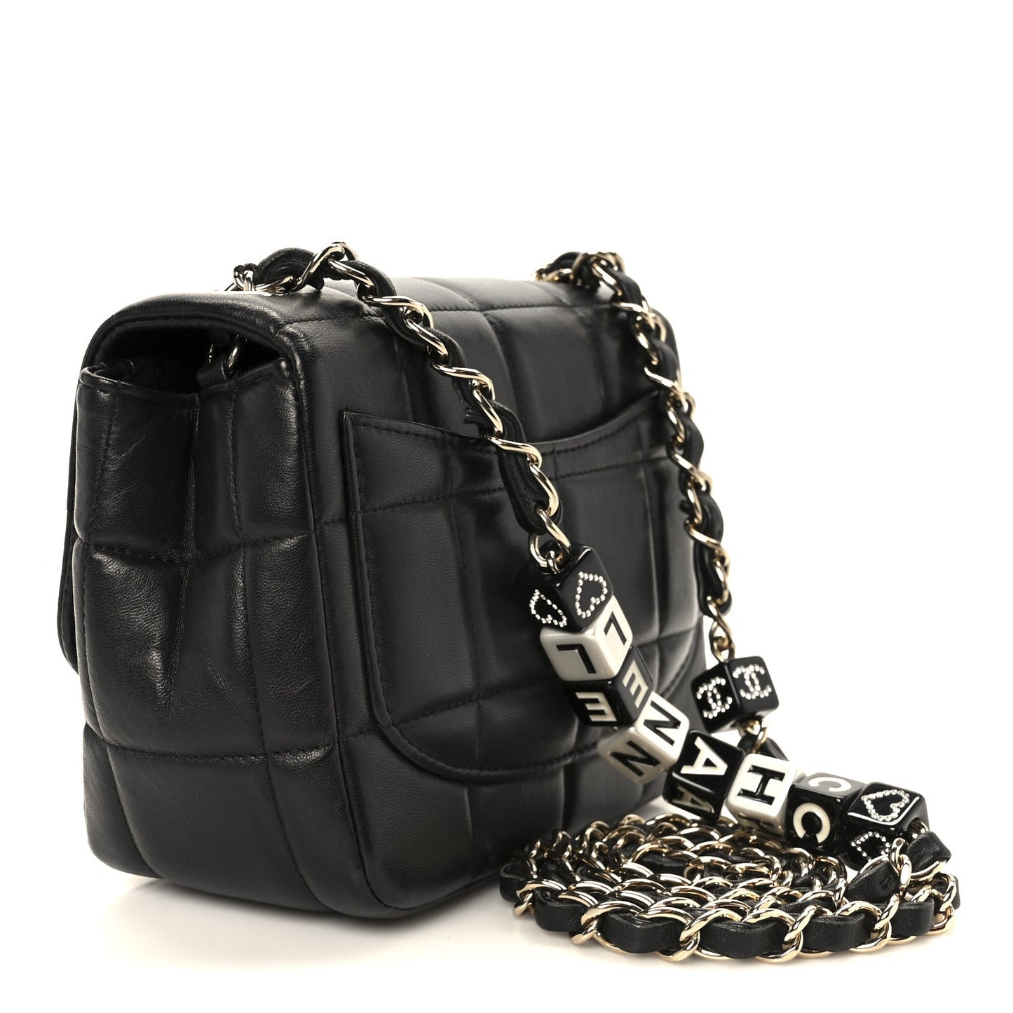 Lambskin Resin Crystal Square Quilted Mini Monacoco Flap Black