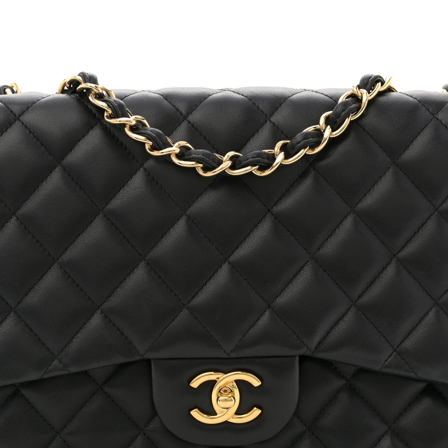 Lambskin Quilted Jumbo Single Flap Black