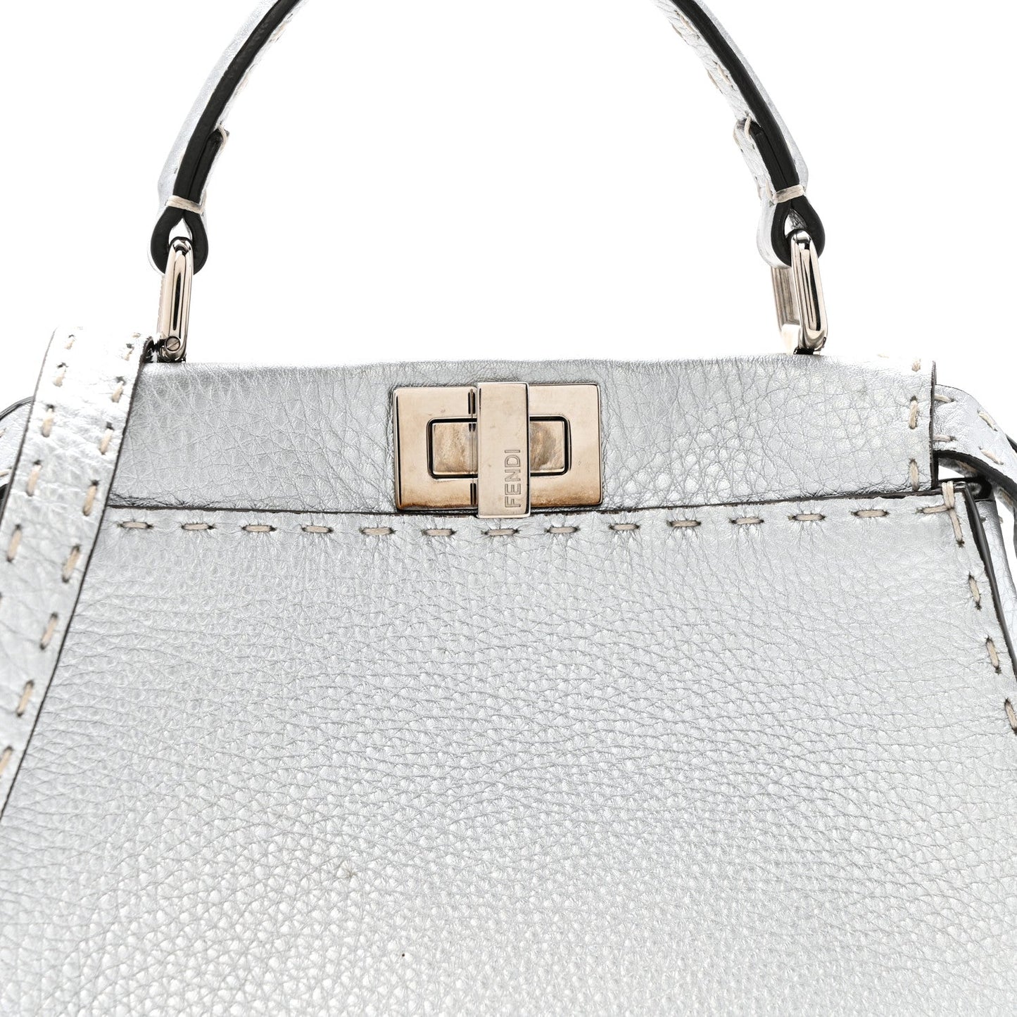 Cuoio Romano Lux Selleria Mini Peekaboo Iconic Satchel Argento