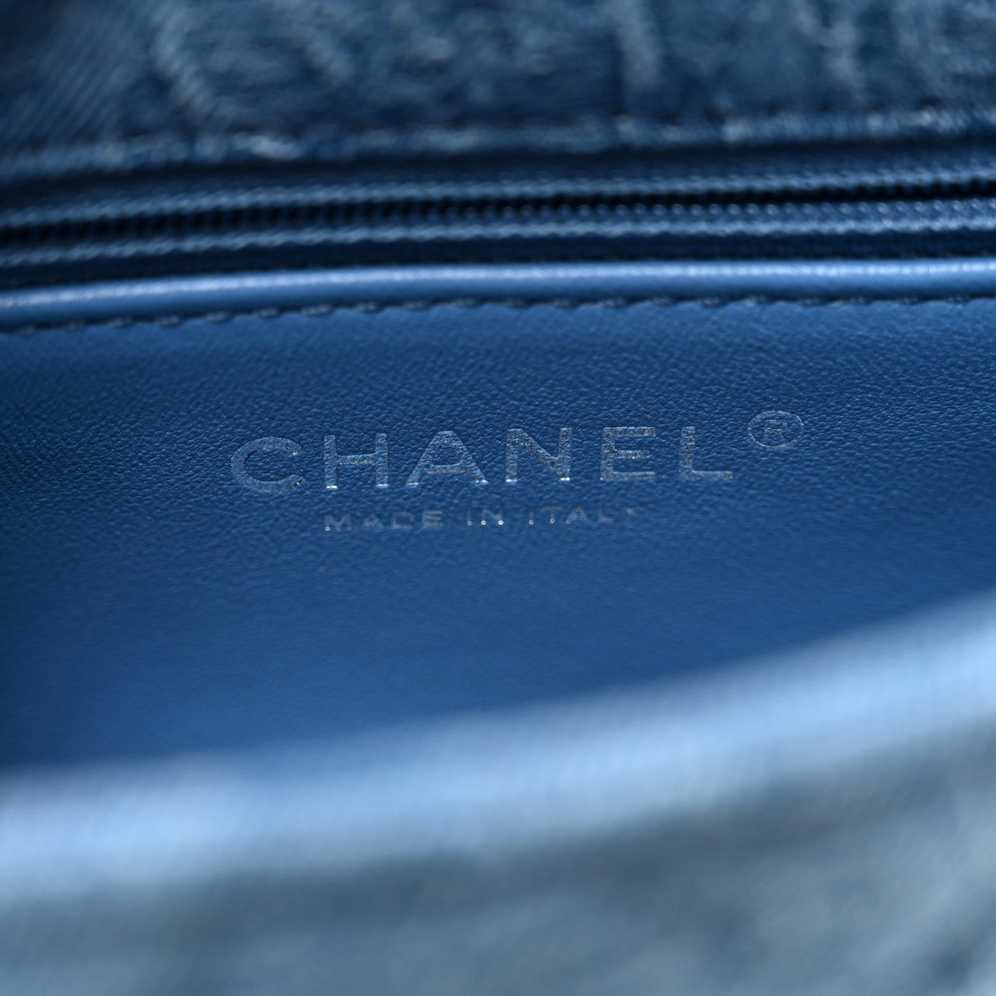 Denim Quilted Camellia Sweetheart Mini Flap Blue