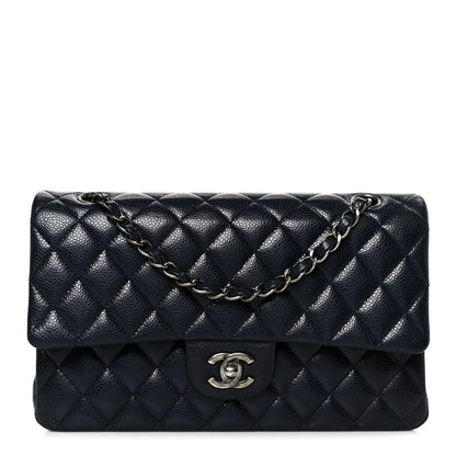 Caviar Quilted Medium Double Flap Navy