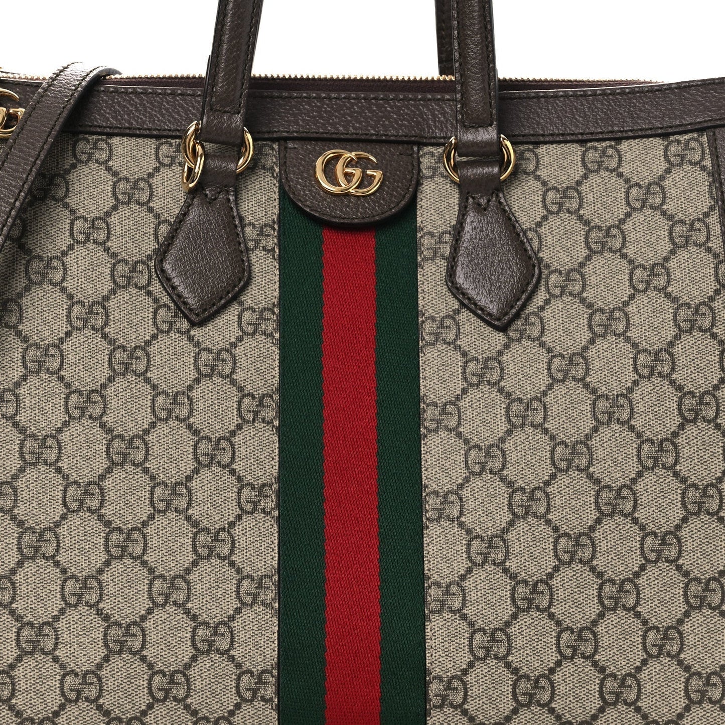 GG Supreme Monogram Web Medium Ophidia Tote Bag Brown