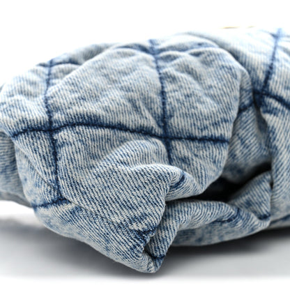 Washed Denim Quilted Mini Bow Bag Blue