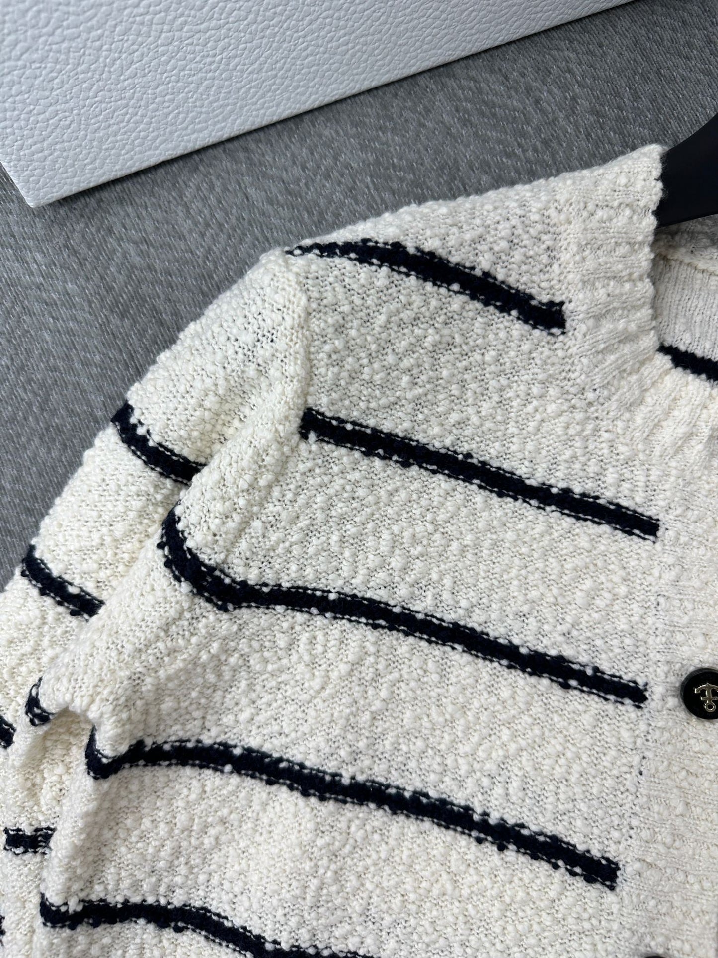 CD Marinière Twinset Cardigan Black White Cotton Wool 345341