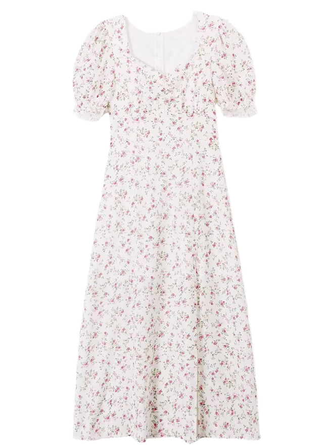2025 summer new French pink floral girl age-reducing waist long dress R0921