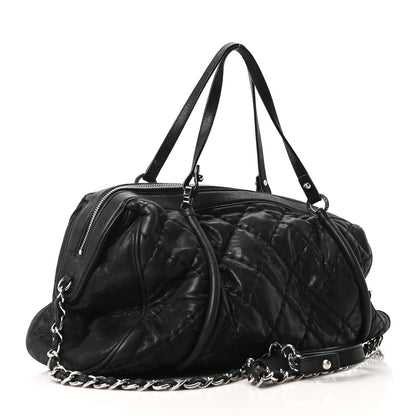 Iridescent Calfskin Quilted Relax CC Bowler Bag Black