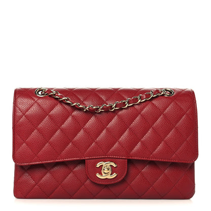 Caviar Quilted Medium Double Flap Red