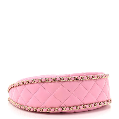 Lambskin Quilted Small Hobo Bag Pink