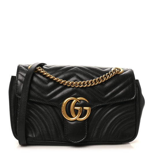 Calfskin Matelasse Small GG Marmont Shoulder Bag Black