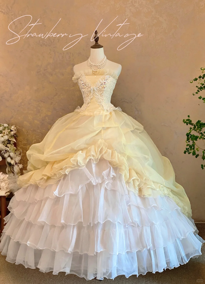 Vintage-Inspired Strapless Beaded Tiered Ruffled A-Line Quinceañera Ball Gown TP5159