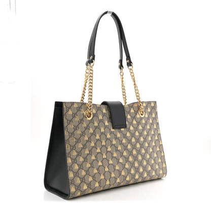 GG Supreme Monogram Bees Medium Padlock Tote Beige Oro Black