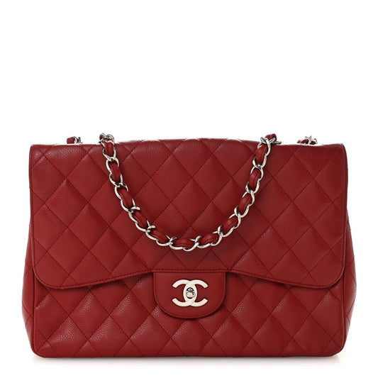 Caviar Quilted Jumbo Single Flap Dark Red