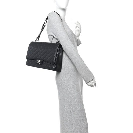 Caviar Quilted Maxi Double Flap Black