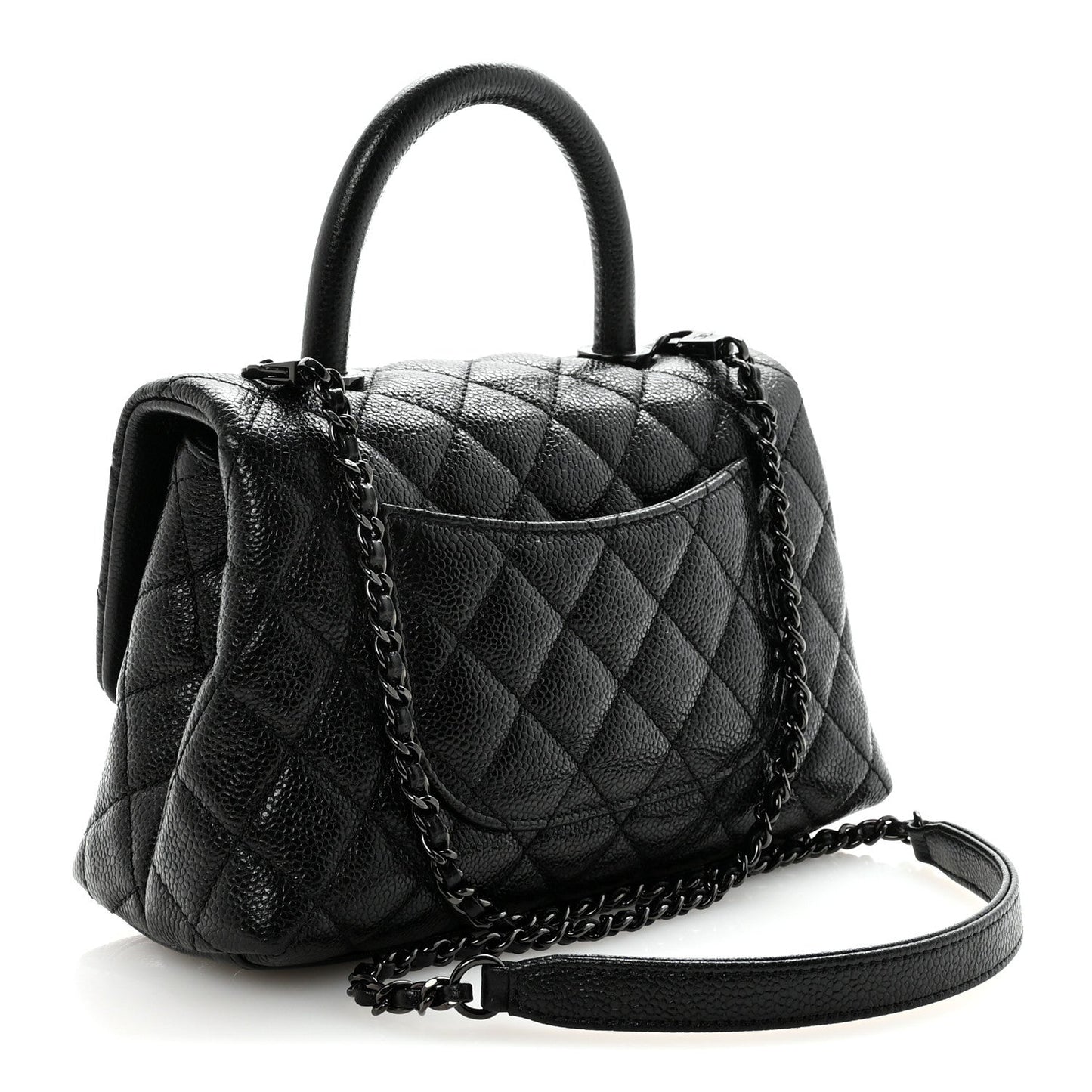 Iridescent Caviar Quilted Mini Coco Handle Flap So Black