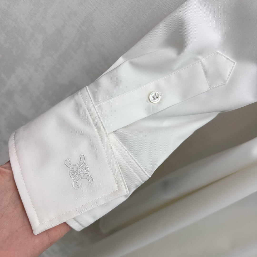 Celine Long Silk Scarf Shirt Dress White Cotton 351803