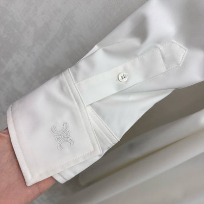 Celine Long Silk Scarf Shirt Dress White Cotton 351803