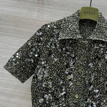 Gucci Knitted Polo Short-sleeved Top Green Wool