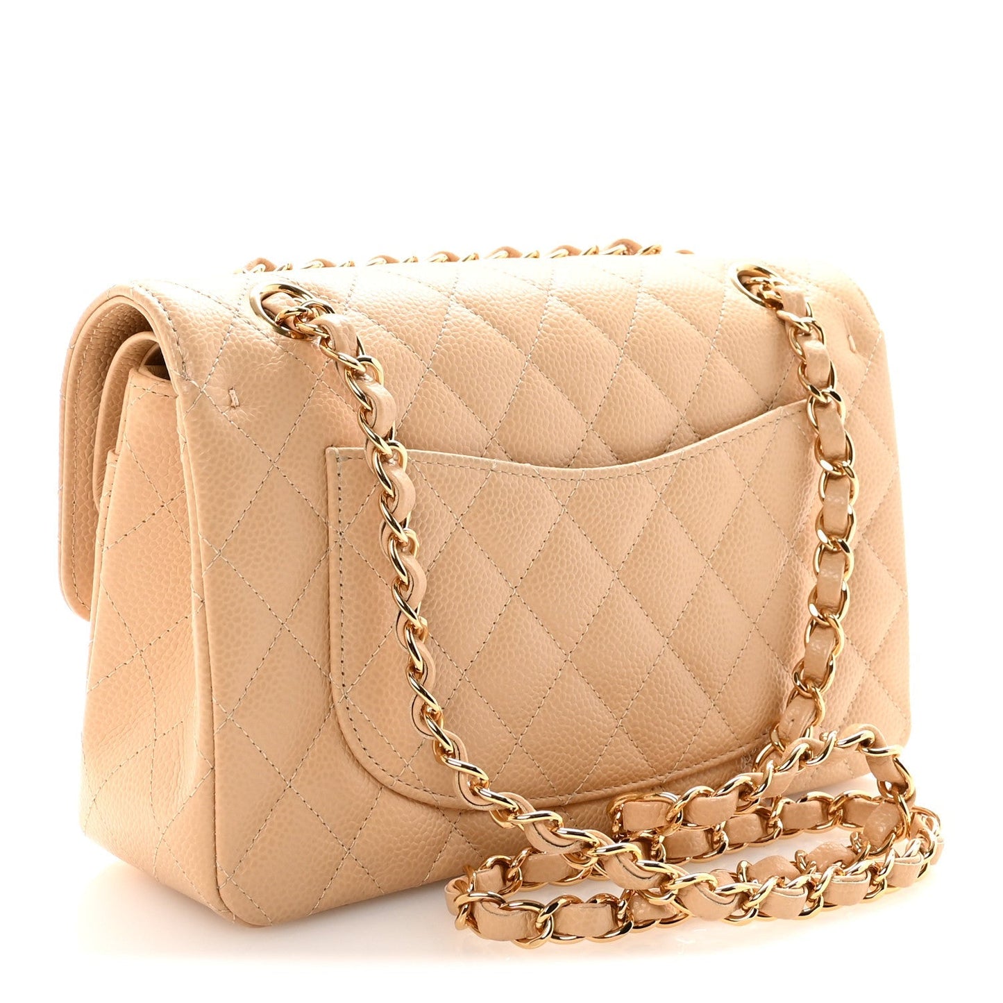 Caviar Quilted Small Double Flap Beige