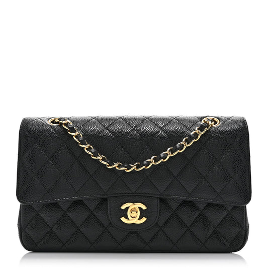 Caviar Quilted Medium Double Flap Black