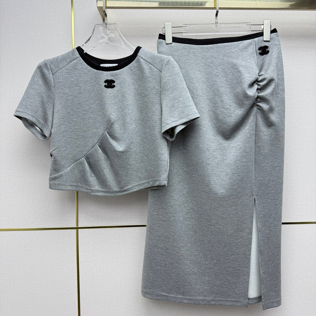 Chanel 2026 T-shirt with Skirt Set Gray Cotton 354770